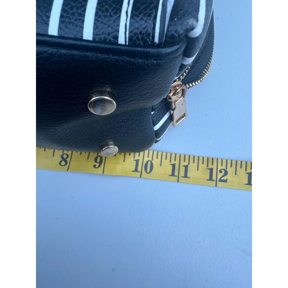 Miztique Black White Striped Dome Handbag Gold Hardware Faux Leather Tote Bag - Picture 4 of 6